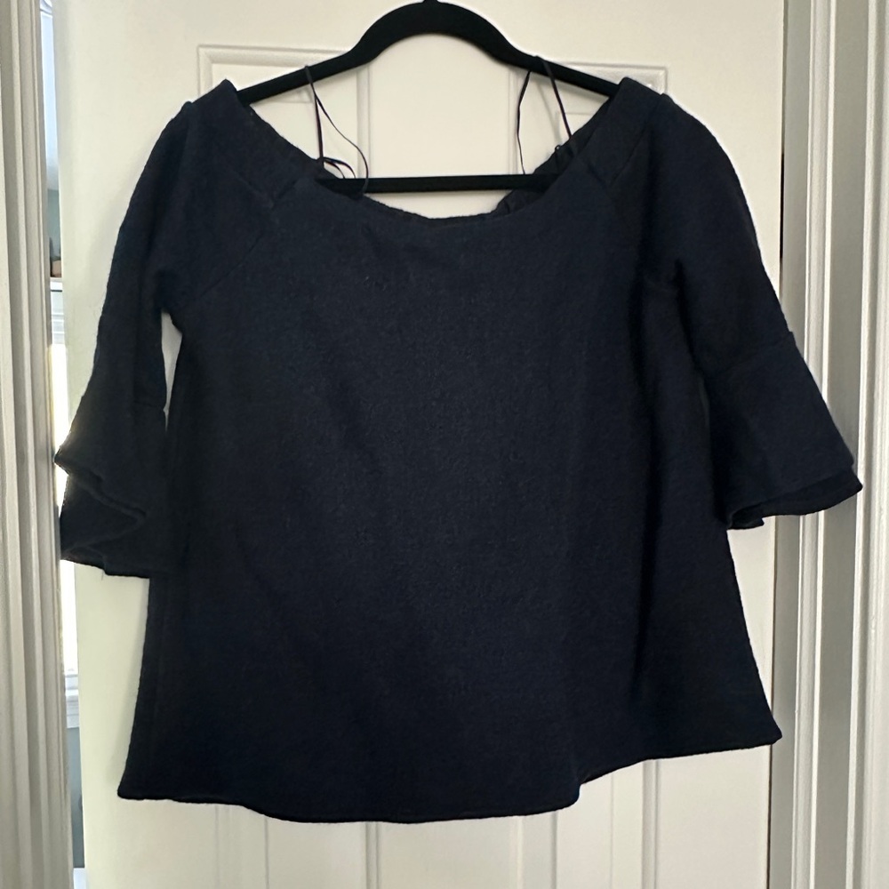 Banana Republic Bell Sleeve Wool Top, Navy Blue, Size Medium